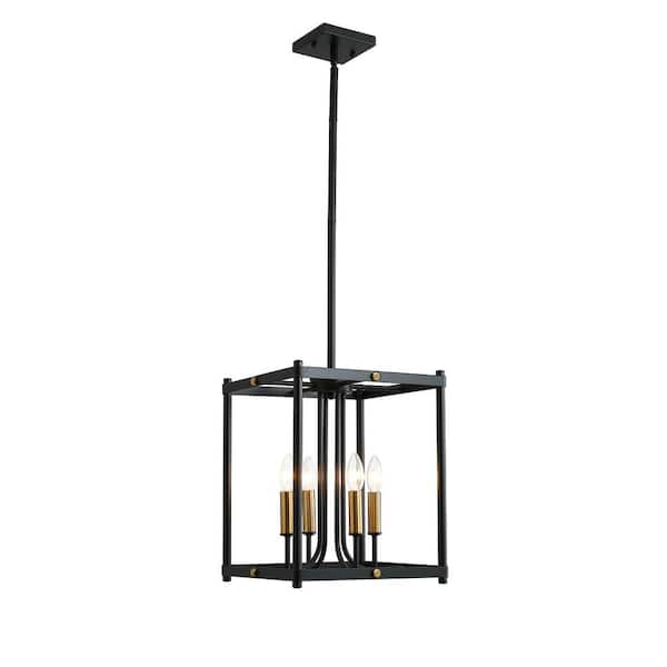 aiwen Industrial 4-Light Vintage Rustic Lantern Geometric Chandelier Farmhouse Square Cage Ceiling Hanging Lighting
