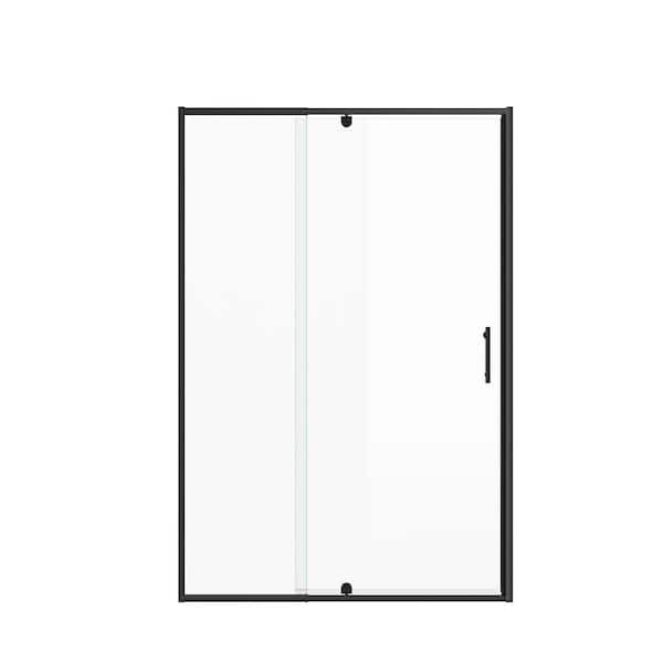 Findepot 44 in. to 48 in. W x 71 in. H Pivot Semi-Frameless Shower Door in Black Finish with 1/4 in. Tempered Glass