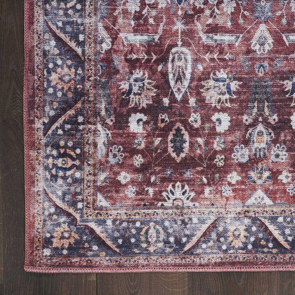 Brick and Ivory Floral Washable Synthetic 5' x 7' Rug
