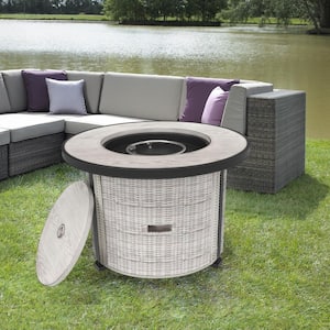 36 in. 50,000 BTU Outdoor Round Wicker Propane Fire Pit Table