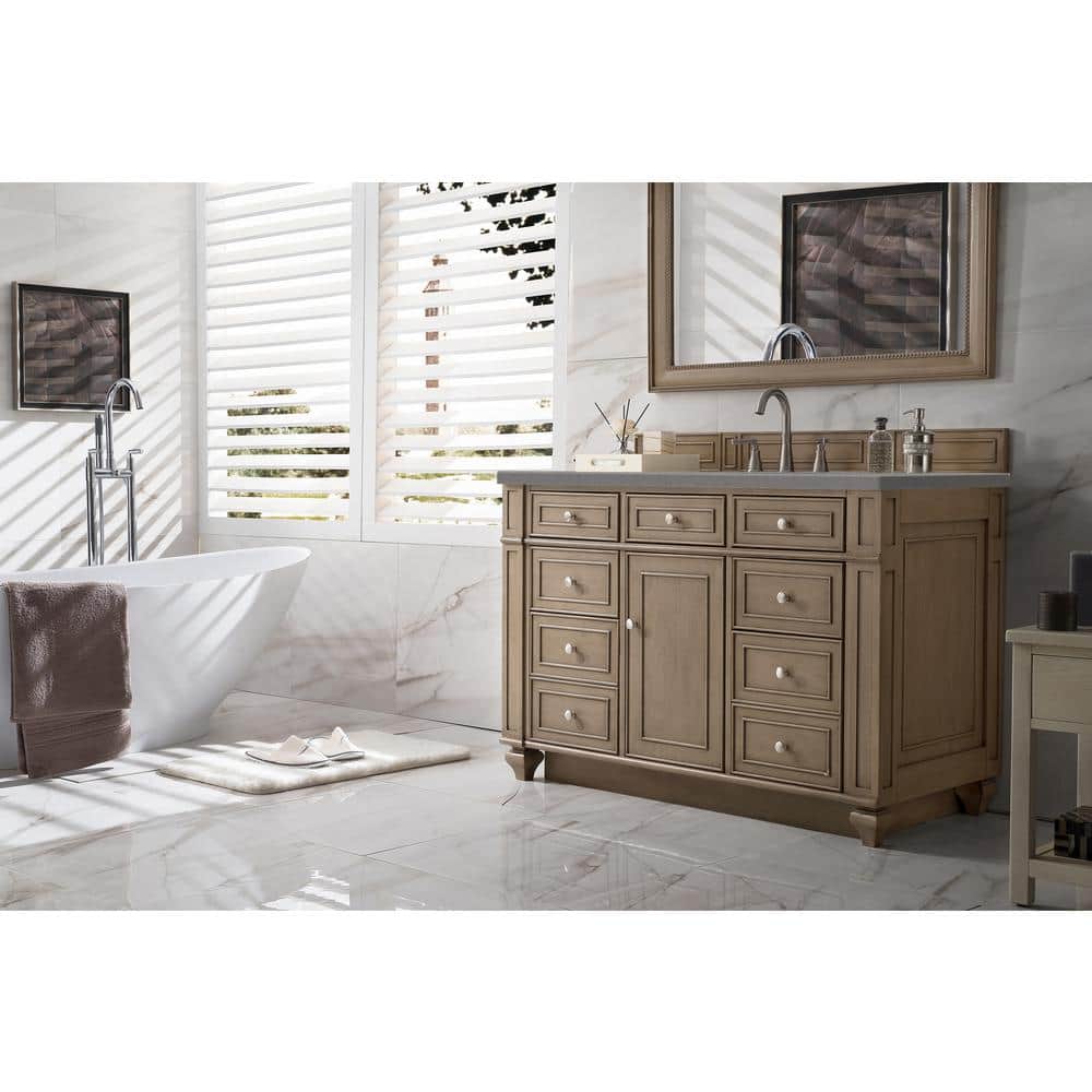 Whitewashed Walnut 48" Single Bathroom Vanity Base with Porcelain Sink