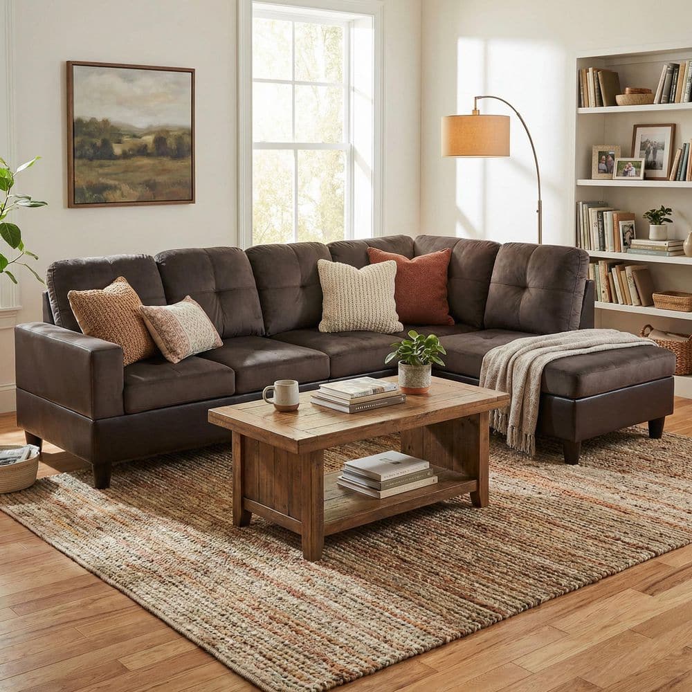 Clihome 74.5-in W Modern Dark Brown 6-seater Storage Sectional