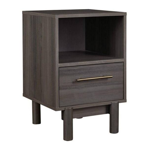 Benjara Gray Modern Wood Nightstand with Vinyl Laminate and Open