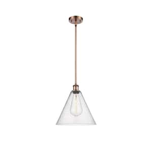 Berkshire 60-Watt 1-Light Antique Copper Shaded Mini Pendant Light with Seeded Glass Seeded Glass Shade