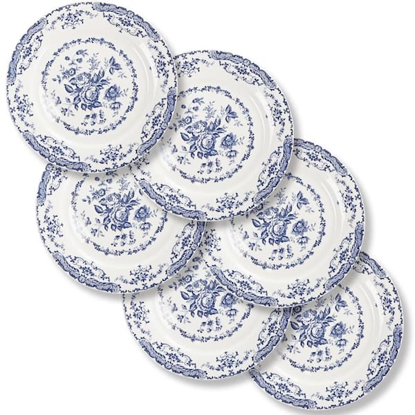 Ceramic Salad and Dessert Plates Set of 6, 8.5 inch White with Blue Floral Pattern, Microwave Safe today