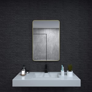 24 in. W x 36 in. H Rectangular Framed Wall Bathroom Vanity Mirror in Brass