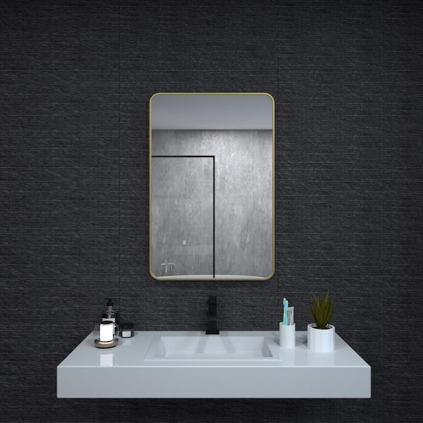 niveal 24 in. W x 36 in. H Rectangular Framed Wall Bathroom Vanity Mirror in Brass