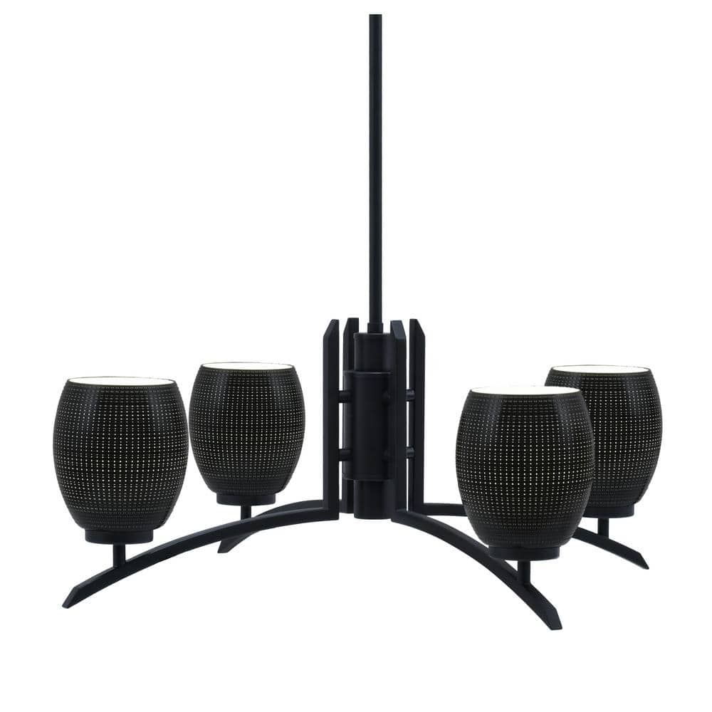 Siena 26.75 in. 4 Light Matte Black Chandelier with Black Matrix Glass Shad