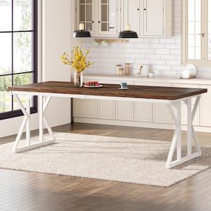 Roesler Brown and White Wood 78.74 in. W 4 Legs Long Dining Table Seats 6-8 for Living Room, Dining Room