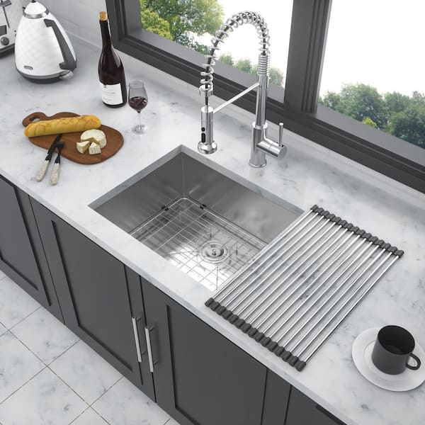 Lindra 23 in. L x 18 in. W Undermount Single Bowl Stainless Steel Kitchen Sink with Drying Rack, Grid and Strainer