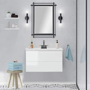 Crawley 36 in. W x 18 in. D x 21 in. H Single Sink Floating Bath Vanity in White Gloss with White Porcelain Top