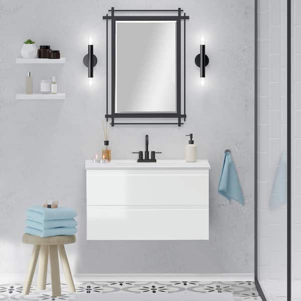 Home Decorators Collection Crawley 36 in. W x 18 in. D x 21 in. H Single Sink Floating Bath Vanity in White Gloss with White Porcelain Top