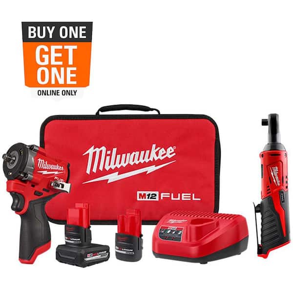 M12 FUEL 12V Li-Ion Brushless Cordless Stubby 3/8 in. Impact Wrench Kit w/(2) High Output Batteries & 3/8 in. Ratchet