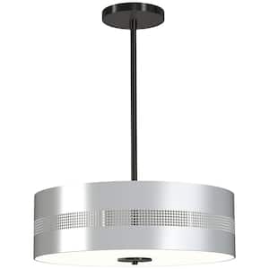 Grid 3 4-Light Black and Brushed Nickel Shaded Pendant Light to Semi-Flush Light Grid with Steel Shades