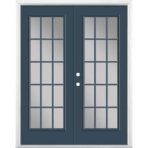 60 in. x 80 in. Night Tide Steel Prehung Right-Hand Inswing 15-Lite Clear Glass Patio Door with Brickmold