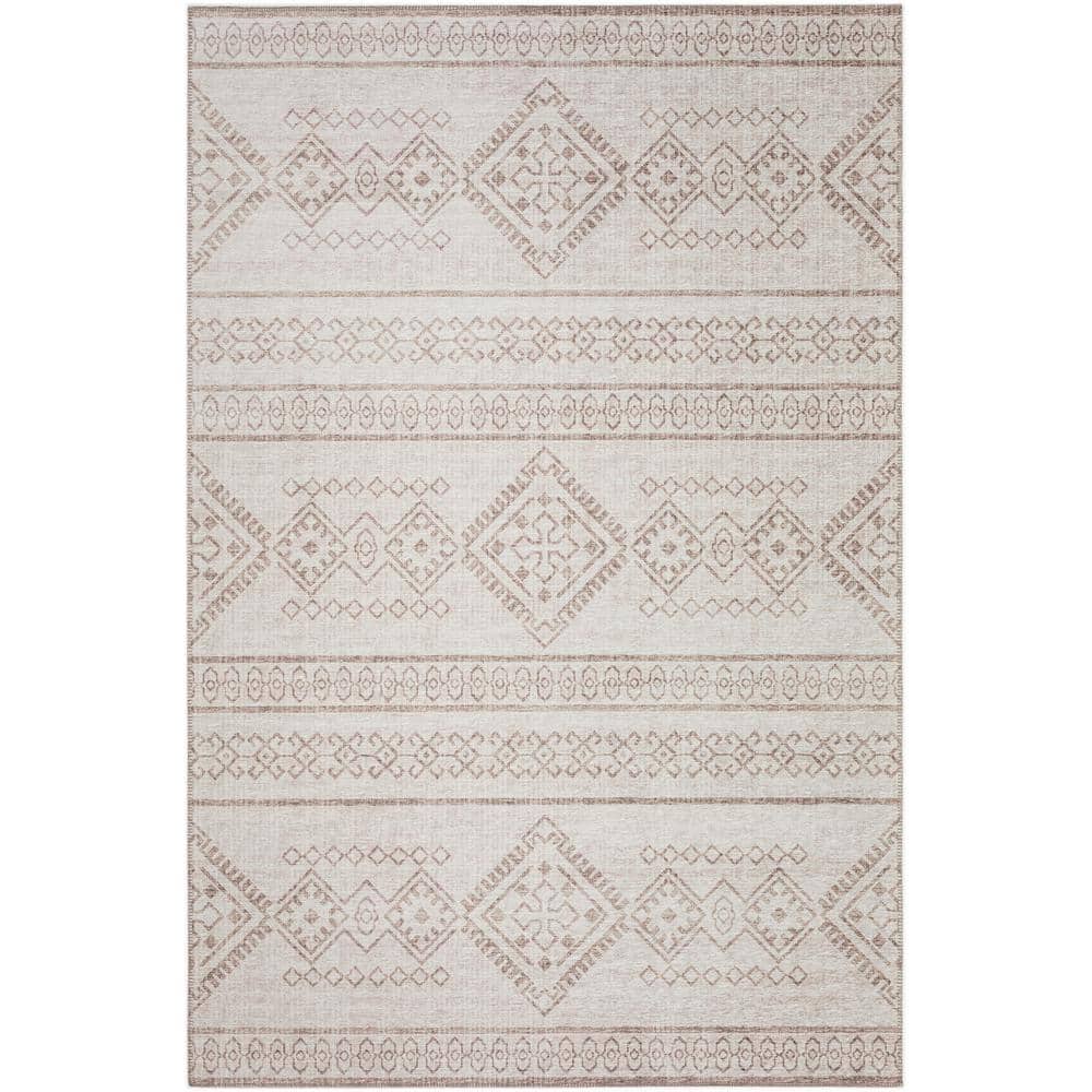 Yuma Beige 8 ft. x 10 ft. Geometric Indoor/Outdoor Washable Area Rug