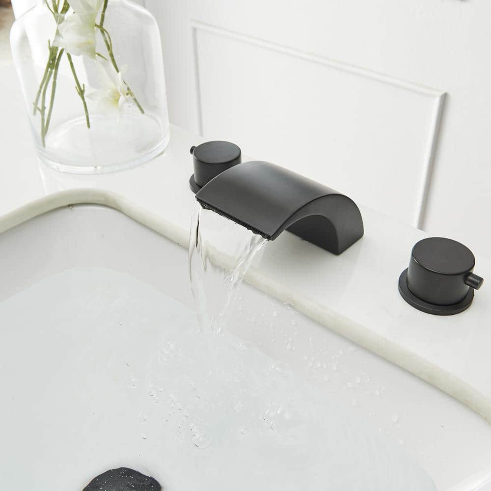 Matte Black Widespread Bathroom Faucet with LED Light and Pop Up Drain