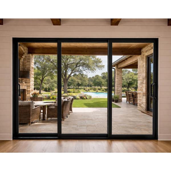 144 in. x 80 in. Matte Black Universal Handing Aluminum Sliding Patio Door with Aluminum Frame and Lockset