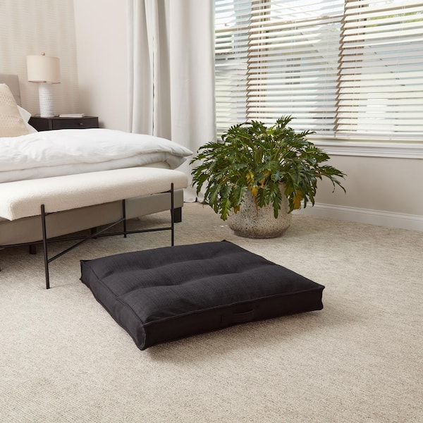 Black Square Tufted Reversible 32 in. x 32 in. Floor Pillow
