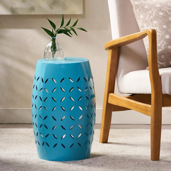 AUTMOON Lilac Outdoor Iron Side Table, Blue