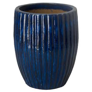 21 in. L x 25 in. H Blue Ceramic Round Planter with High-fire treatment