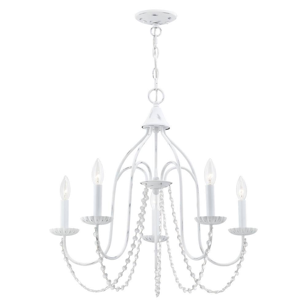 Elegant Antique White 5-Light Crystal Chandelier