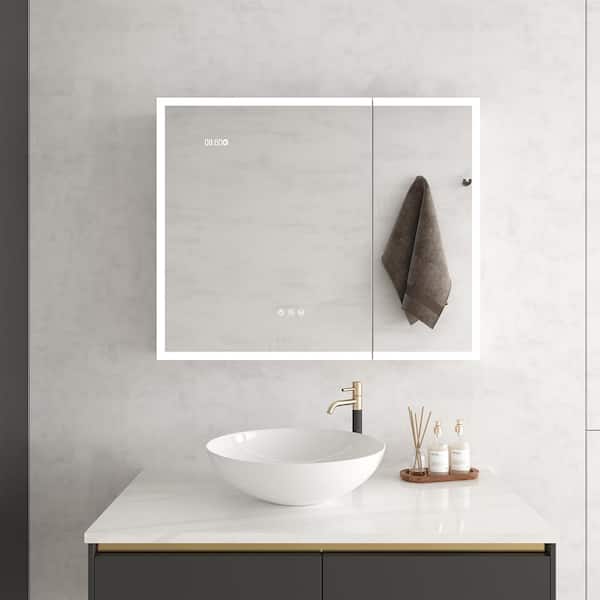 36 in. W x 30 in. H Rectangular Aluminum Frameless Recessed/Surface Mount Medicine Cabinet with Mirror