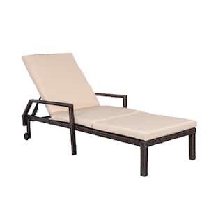 Wicker Outdoor Chaise Lounge with Brown Cushions