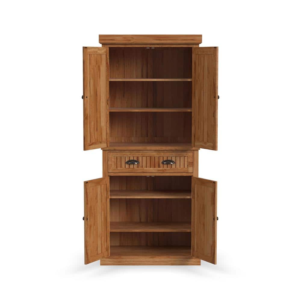 Natural Maple Hardwood Kitchen Storage Pantry with Adjustable Shelves