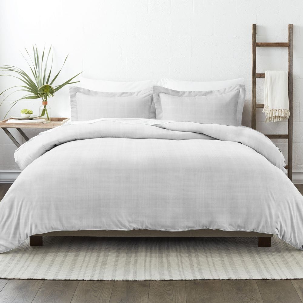 Gray Twin/Twin XL Microfiber Thatch Pattern Duvet Cover Set