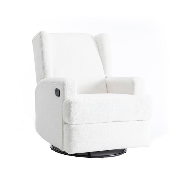 Uixe Beige Teddy Fabric Wingback Manual Swivel Rocker Recliner with Metal Base(Set of 1)