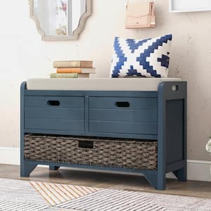 Navy Blue Storage Bench with Removable Basket and 2-Drawers (20 in. H x 32 in. W x 11.8 in. D)