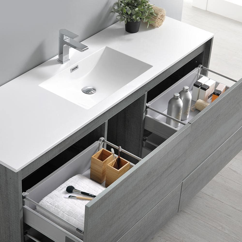Ocean Gray 60" Wall-Mounted Single Basin Vanity with Acrylic Top