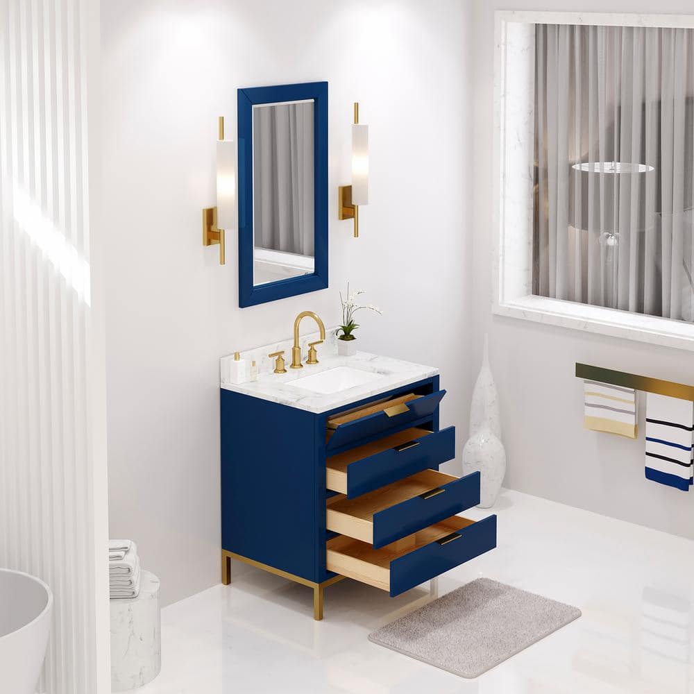 Bristol 30" Monarch Blue Single Sink Vanity with Carrara Marble Top