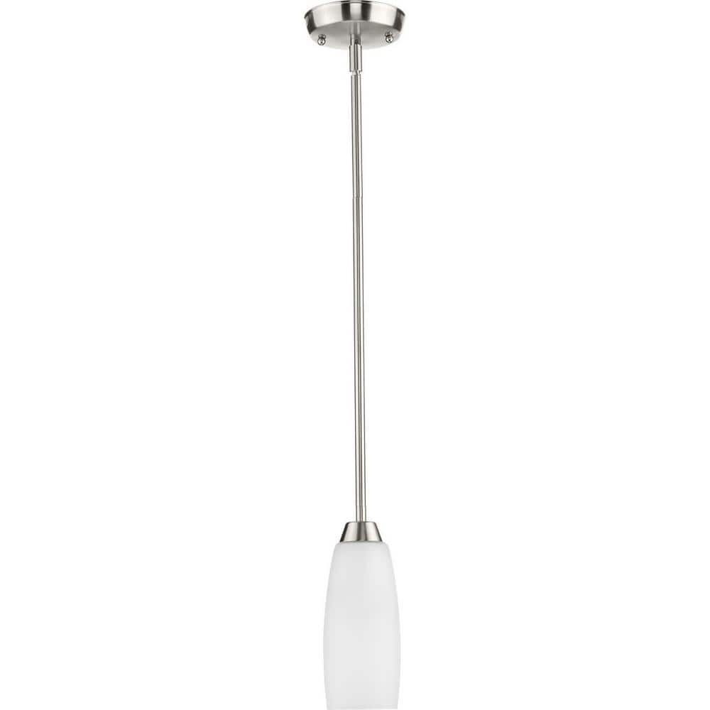 Brushed Nickel Mini Pendant with Etched Glass Shade