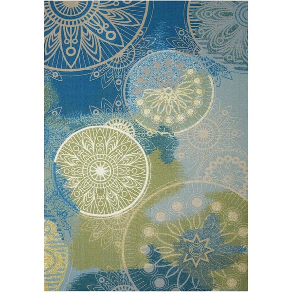 Nourison Home and Garden Blue 4 ft. x 6 ft. Medallion Contemporary Indoor/Outdoor Patio Area Rug