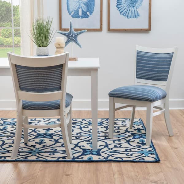 Lerra Blue and White Fabric Dining Side Chair Set of 2