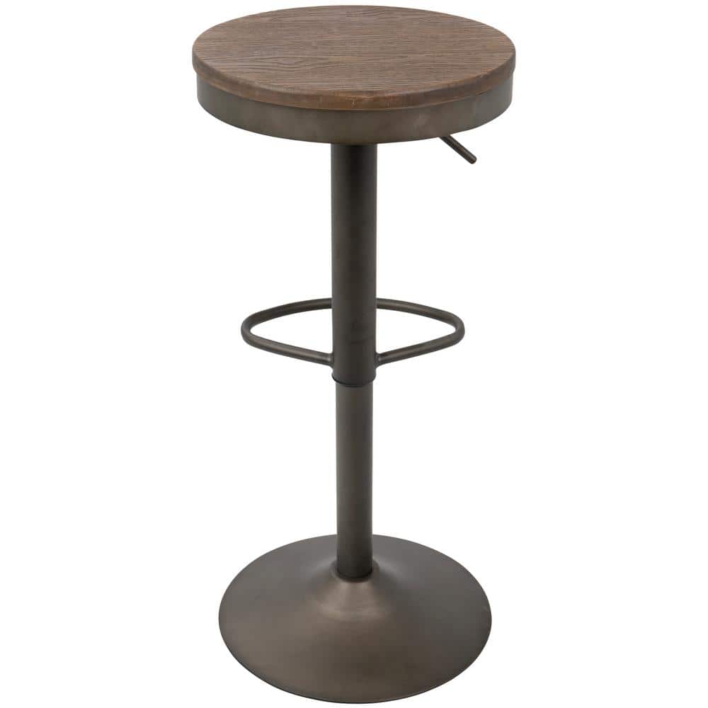 Antique Brown Adjustable Swivel Barstools with Wood Seats, Set of 2