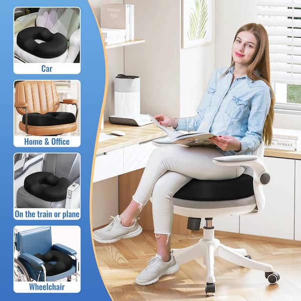 Angel Sar Black Donut Pillow Memory Foam Seat Cushion Chair Pad