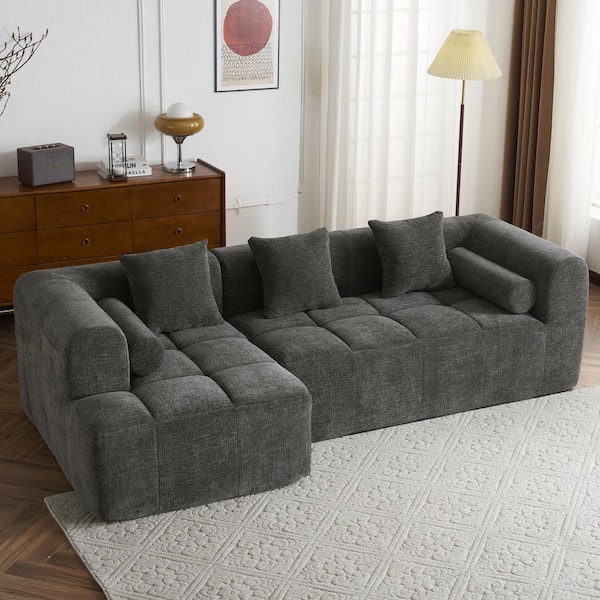 Harper & Bright Designs 101.2 in. Chenille Fabric Sponge Sectional Sofa in. Gray with 3 Square Pillows, 2 Bolster Pillows