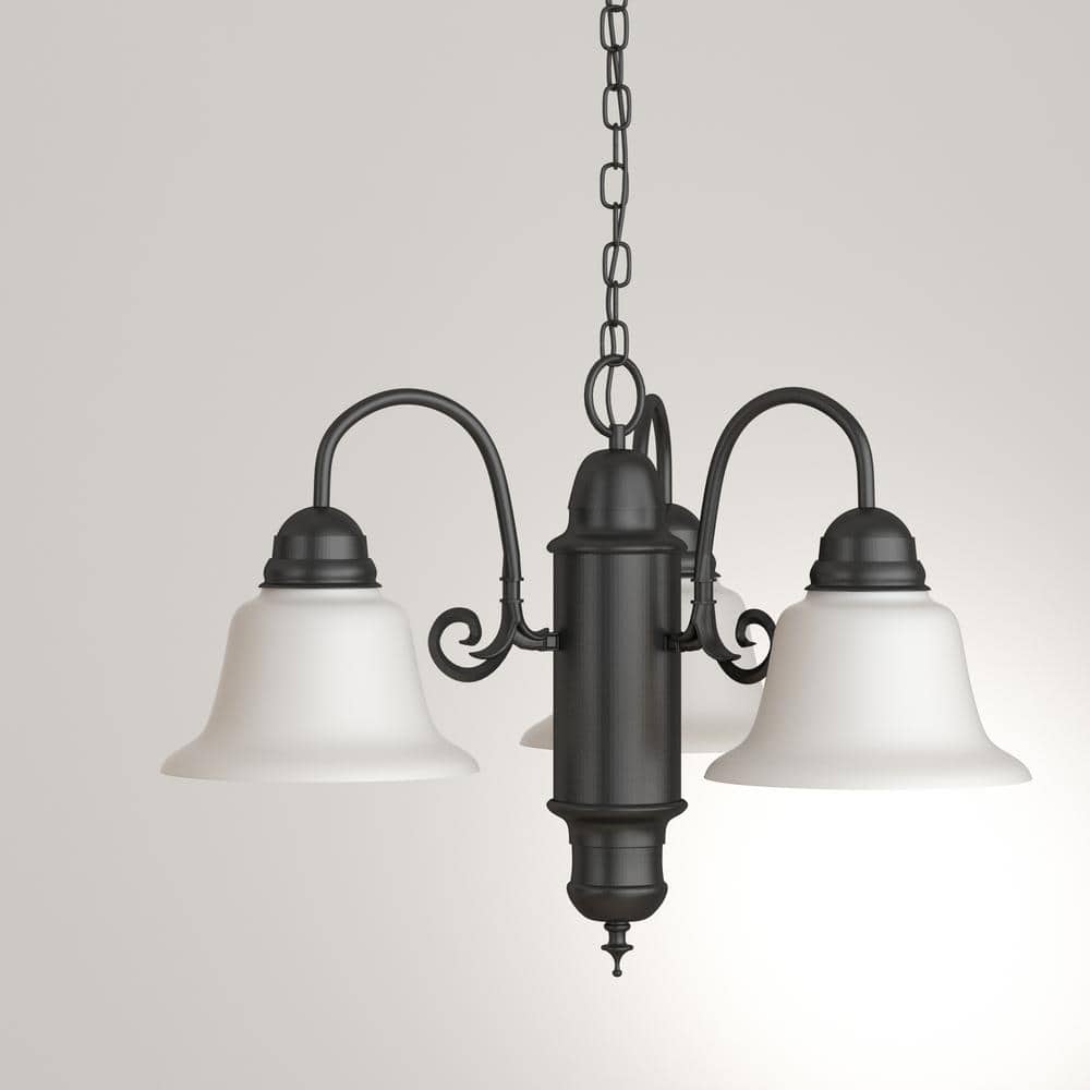 Manzanita Dark Brown Metal 3-Light Chandelier with Frosted Marble Glass