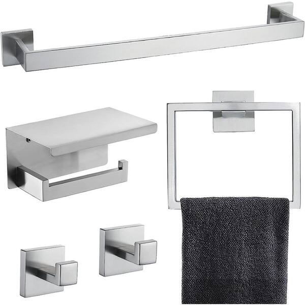 Dyiom 24 in. Wall Mounted, Towel Bar in Brushed Nickel, 5-Piece