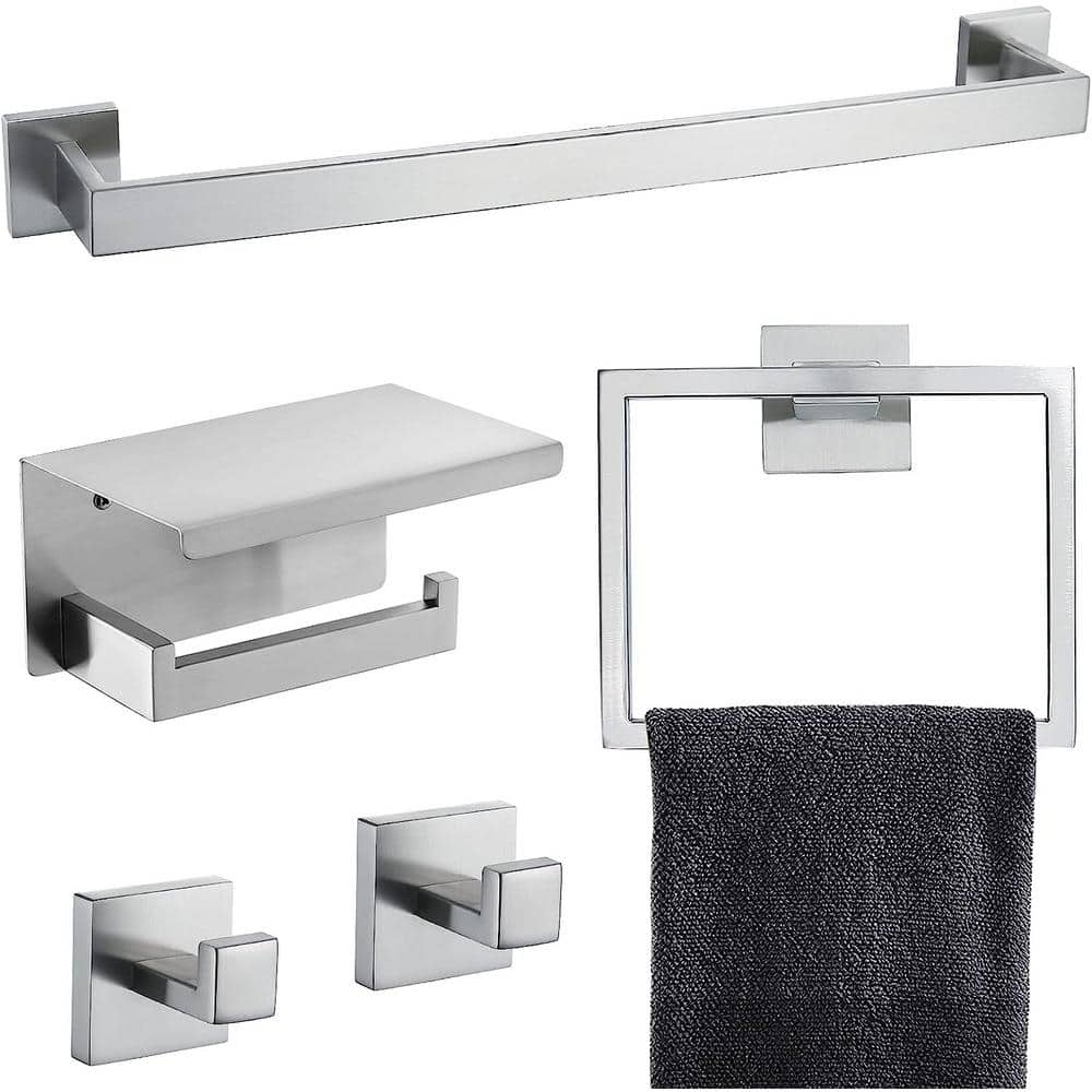 24 in. Wall Mounted, Towel Bar in Brushed Nickel, 5-Piece