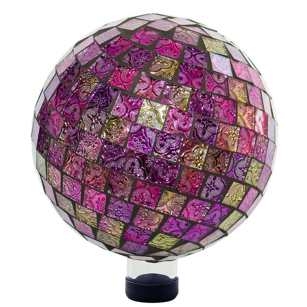 10 in. Dia Indoor/Outdoor Glass Mosaic Gazing Globe Yard Decoration, Pink