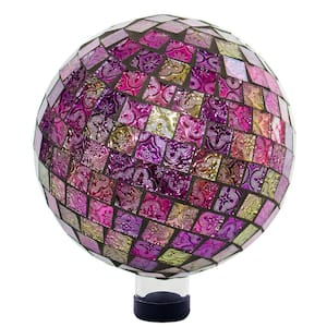 10 in. Dia Indoor/Outdoor Glass Mosaic Gazing Globe Yard Decoration, Pink