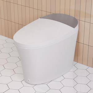 Tankless 1.28 GPF Elongated Electric Smart Toilet Bidet Seat in White with Seat Heating, Remote Control and Nano Glaze