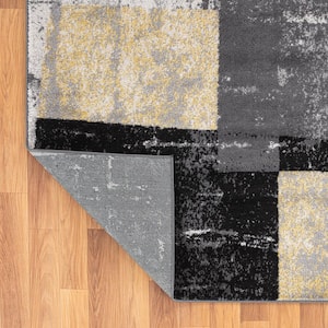 Yellow 5 ft. x 7 ft. Contemporary Abstract Bo x es Area Rug