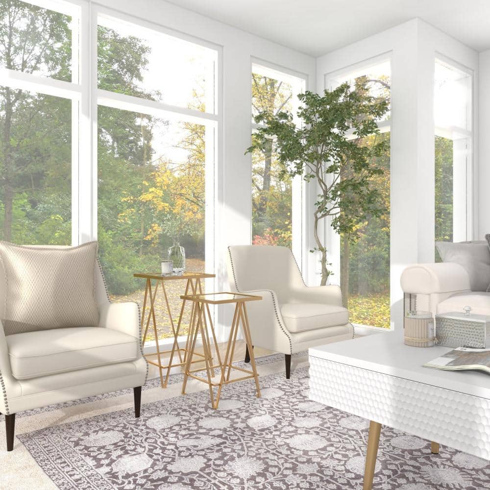 Sleek Gold Metal and Mirrored Glass Square Accent Table Set