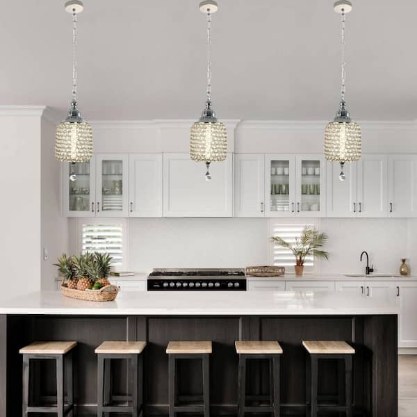 Oaks Aura Nortex 1-Light Chrome Adjustable Glam Crystal Pendant Light with Polished Iron Finish and LED Illumination Chandelier