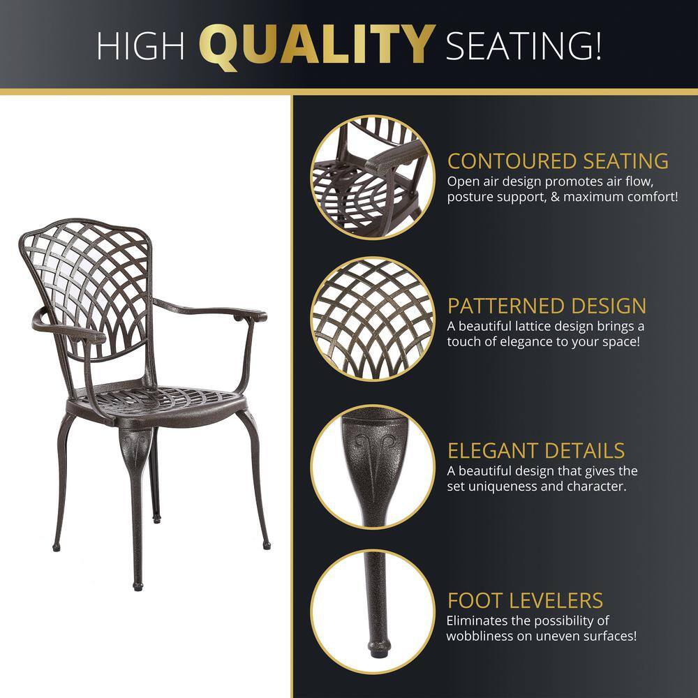 Bronze Cast Aluminum Outdoor Dining Chairs with Cushions, Set of 2